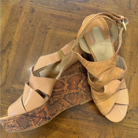 Nordstrom Joan & David Wedge Sandals Patent Leather Upper NWTS Size 8 - Picture 1 of 5